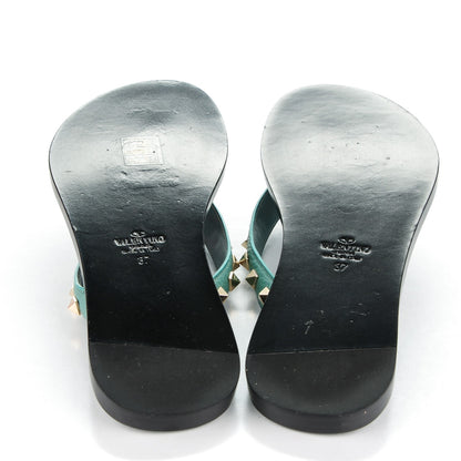 Valentino Garavani Calfskin Rockstud Thong Sandals 37 Blue 5 of 8