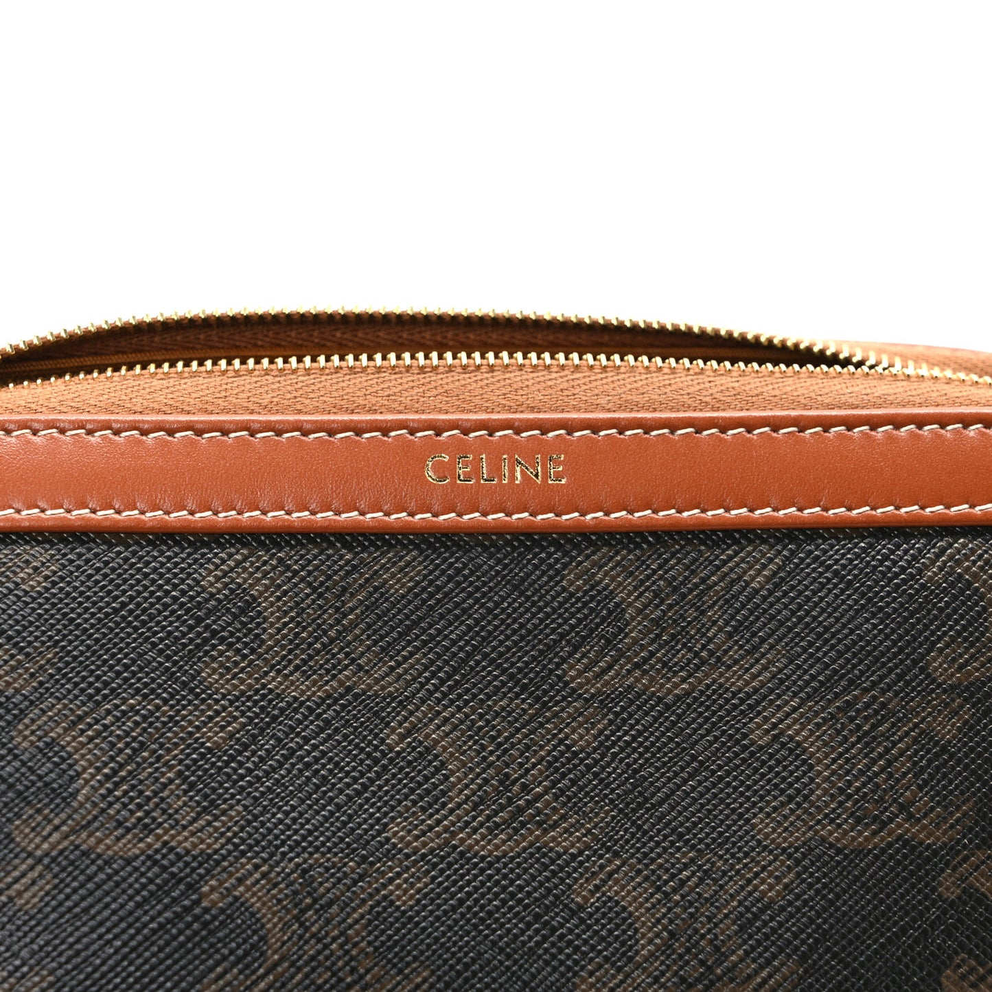 Triomphe Canvas Calfskin Small Cosmetic Pouch Tan
