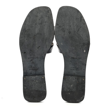 Hermes Box Calfskin Oran Sandals 38.5 Black 5 of 10