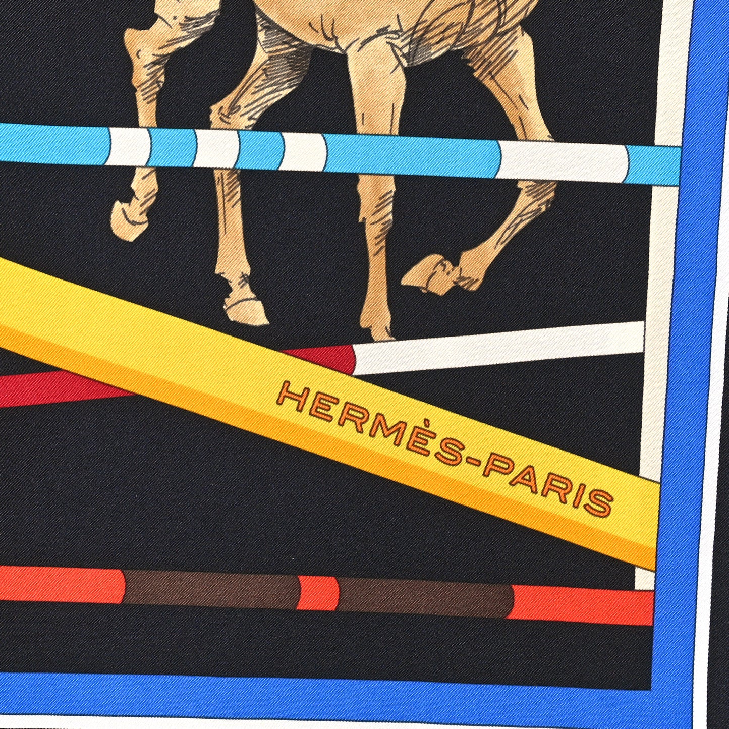 Silk Saut D’ Obstacles Scarf 90 Black Camel Blue