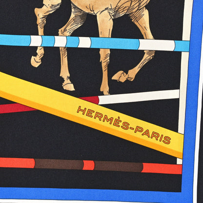 Hermes Silk Saut D’ Obstacles Scarf 90 Black Camel Blue 2 of 3