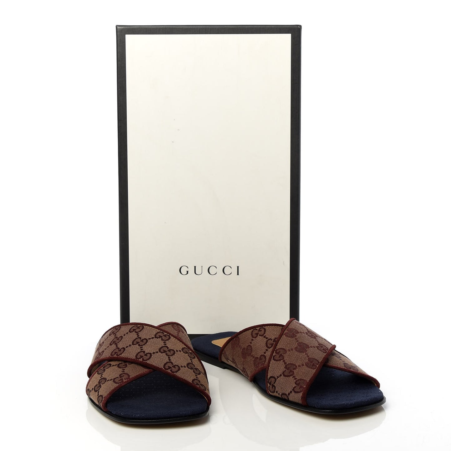 Canvas GG Monogram Mens Criss Cross Slide Sandals 8 Sahara Rubino Chardonnay