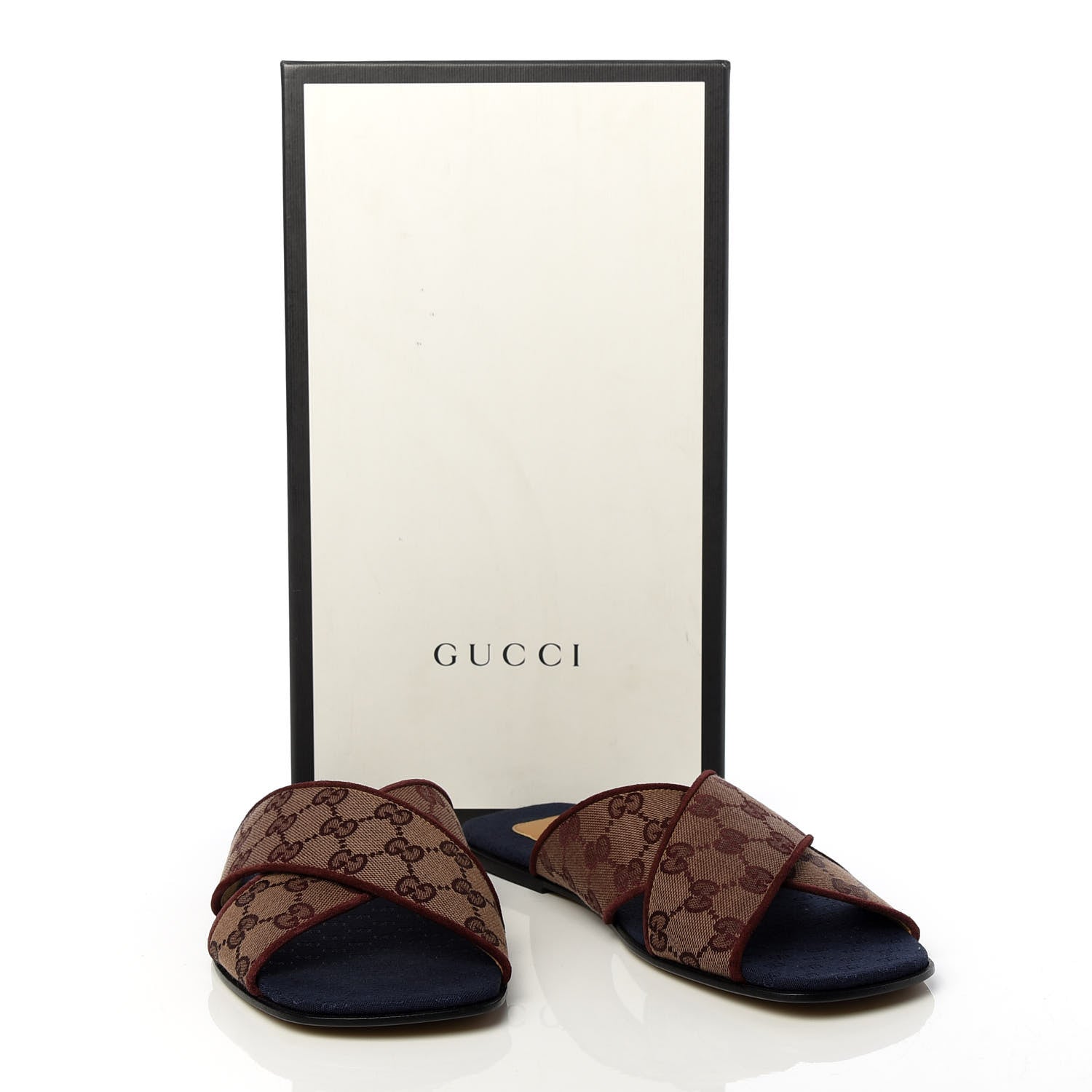 Gucci Canvas GG Monogram Mens Criss Cross Slide Sandals 8 Sahara Rubino Chardonnay 10 of 10