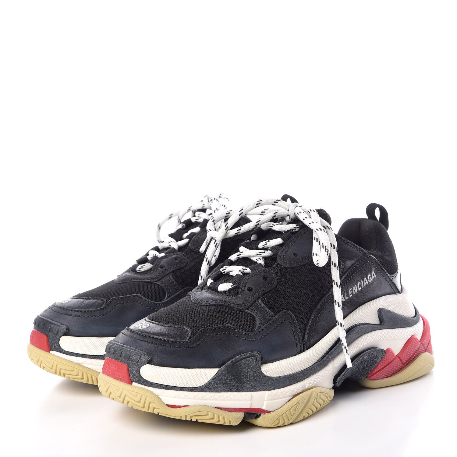 Balenciaga Fabric Mesh Washed Effect Womens Triple S Sneakers 39 Black Red 3 of 8
