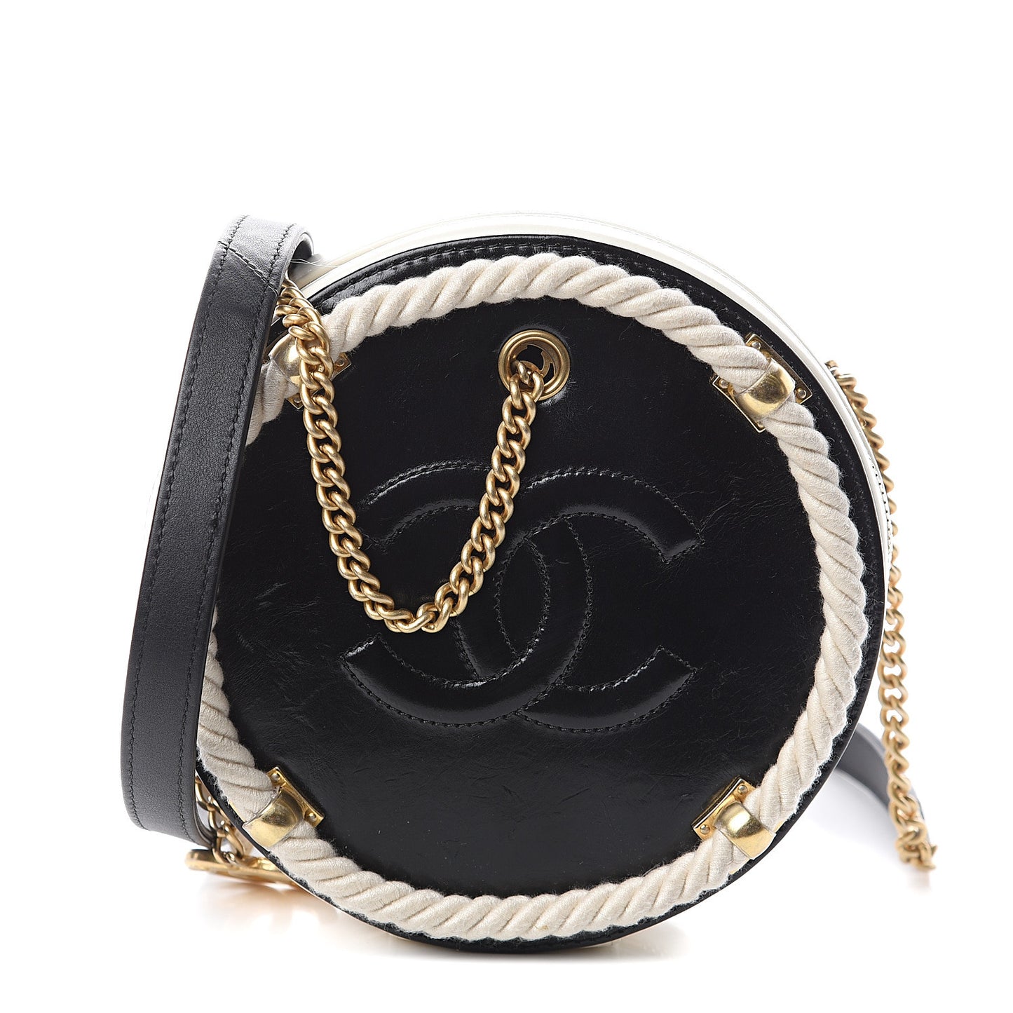 Crumpled Calfskin Cotton Small En Vogue Round Bag Black