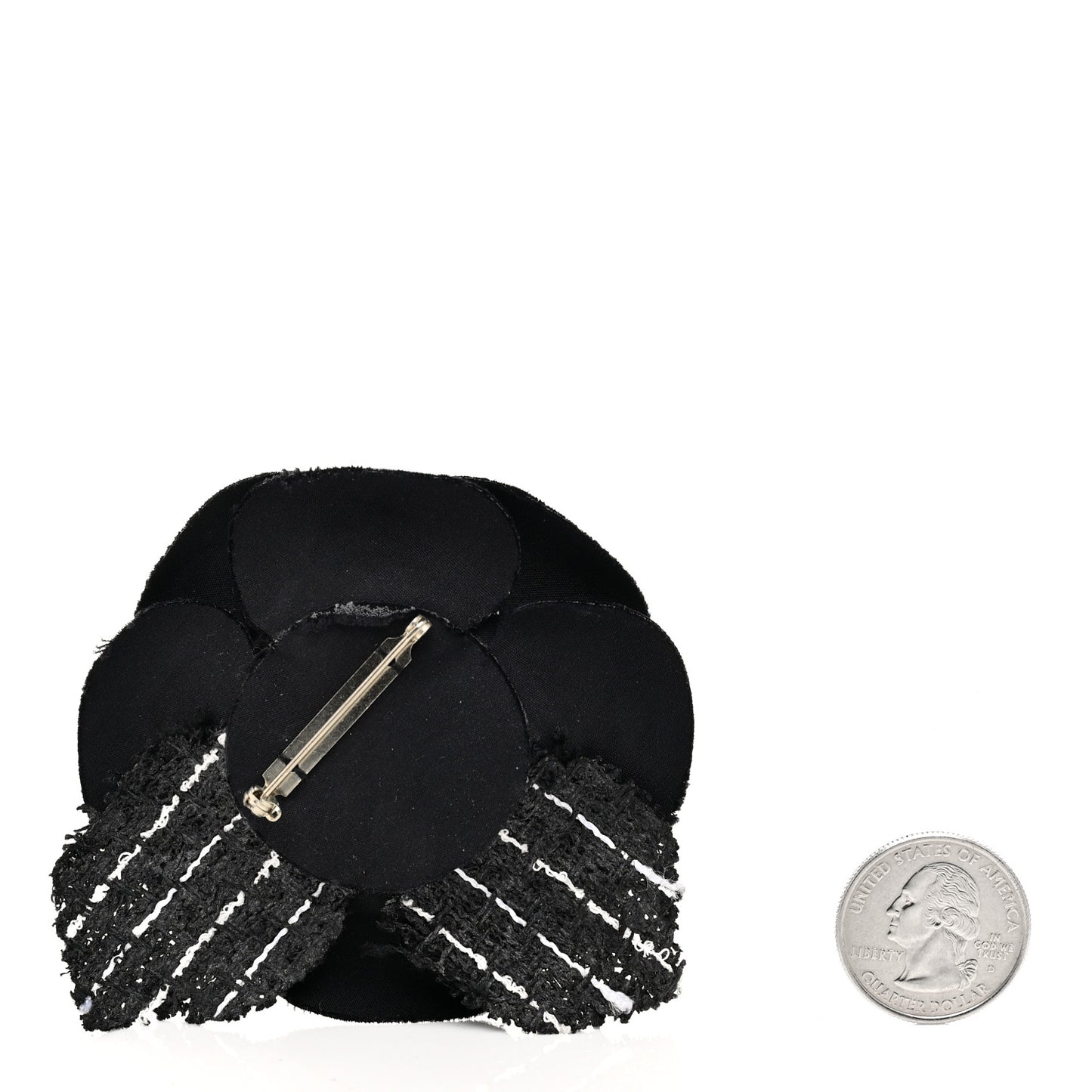 Tweed Camellia Pin Brooch Black