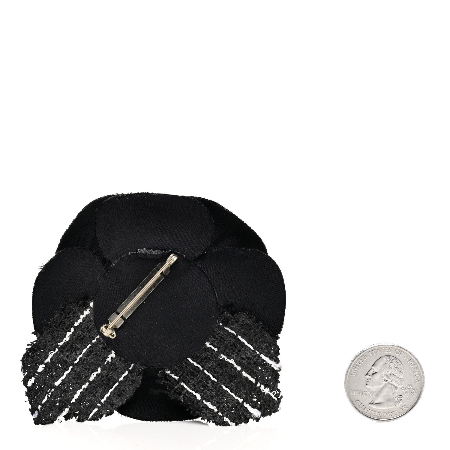 Chanel Tweed Camellia Pin Brooch Black 2 of 3