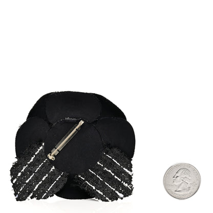 Chanel Tweed Camellia Pin Brooch Black 2 of 3