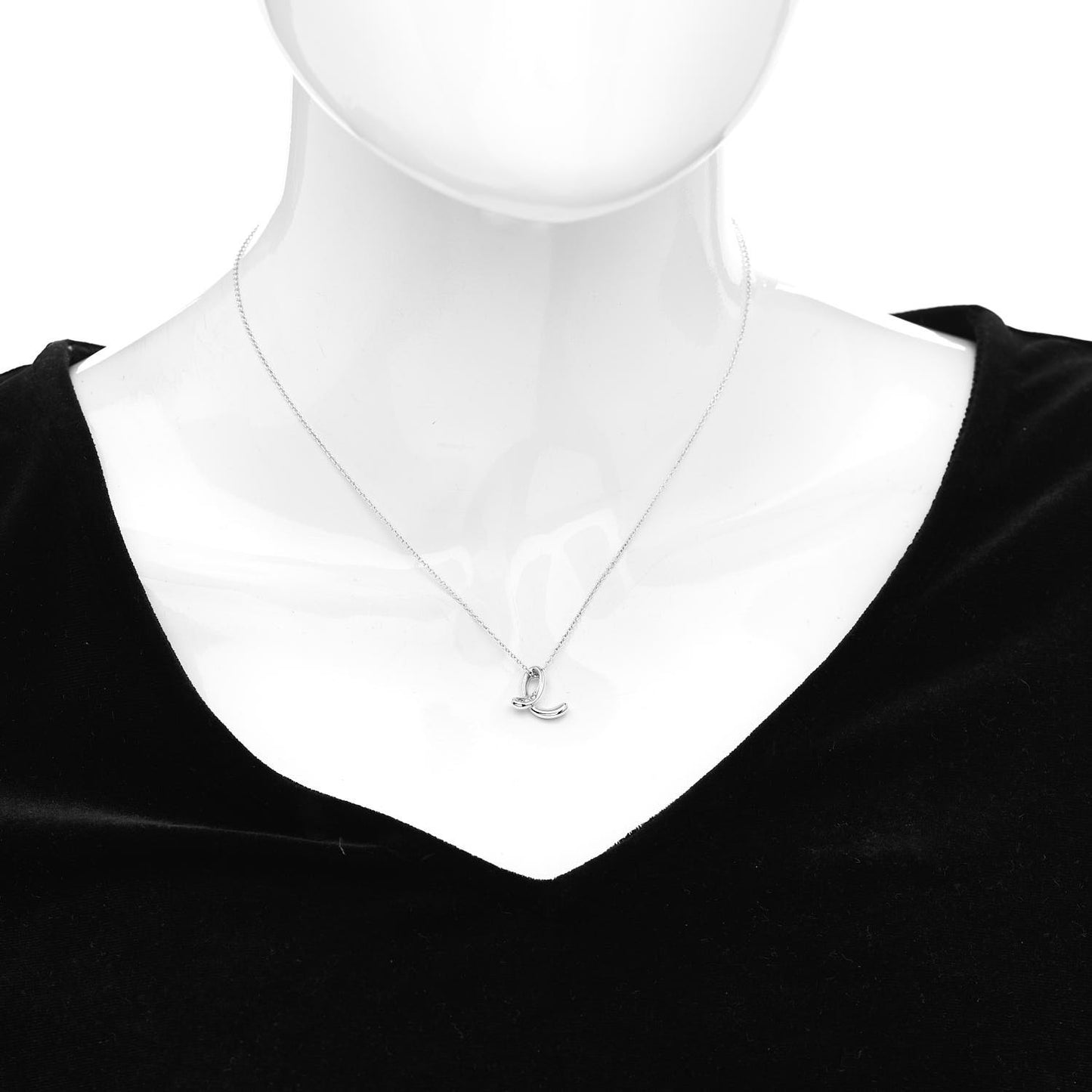Sterling Silver Diamond Elsa Peretti Letter E Pendant Necklace