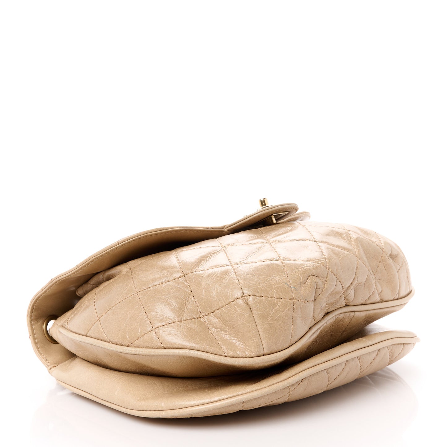 Glazed Calfskin Quilted Medium Bubble CC Flap Beige