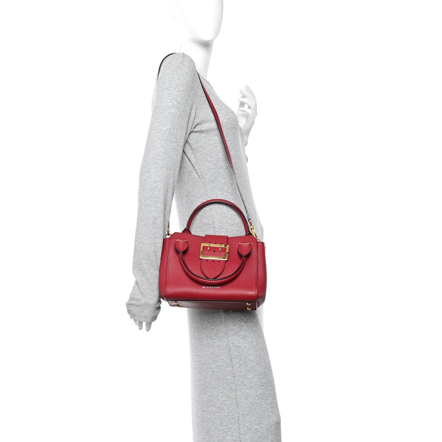 Burberry Soft Grain Calfskin Small Buckle Tote Parade Red 2 of 12