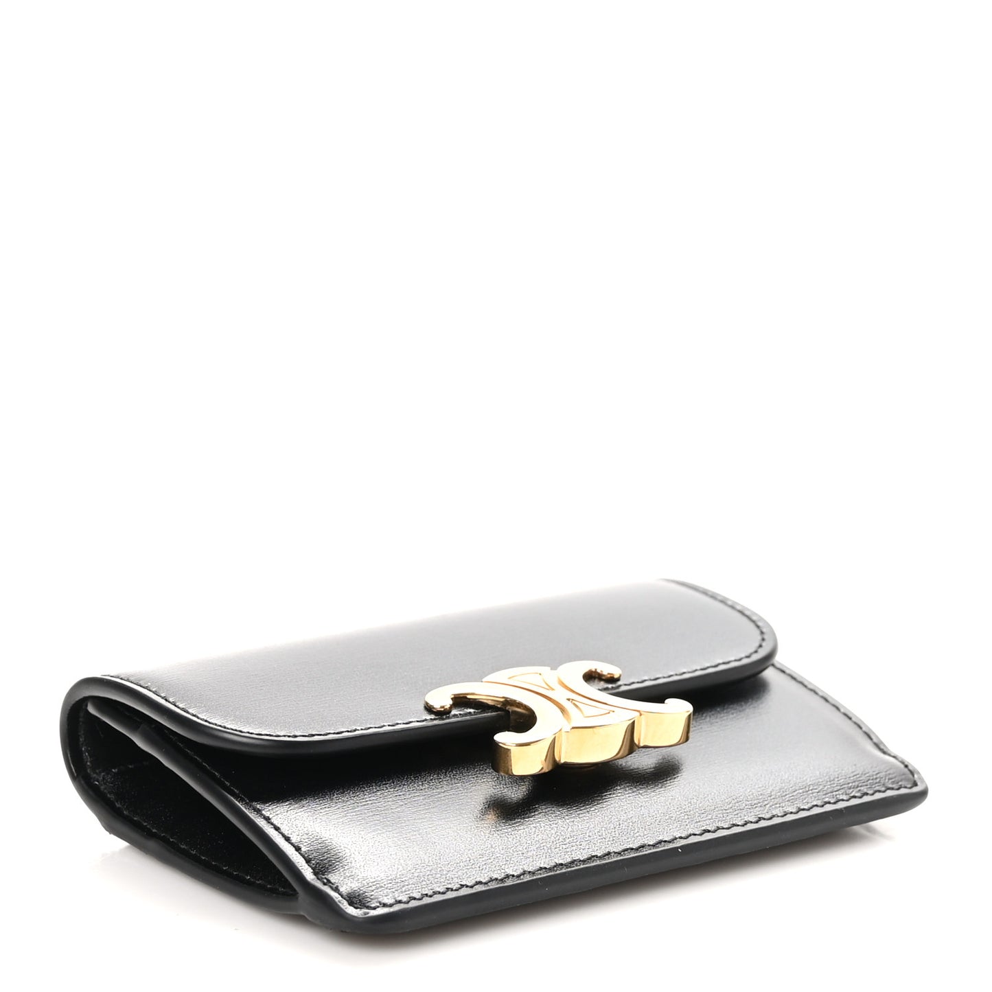 Shiny Calfskin Triomphe Flap Card Holder Black