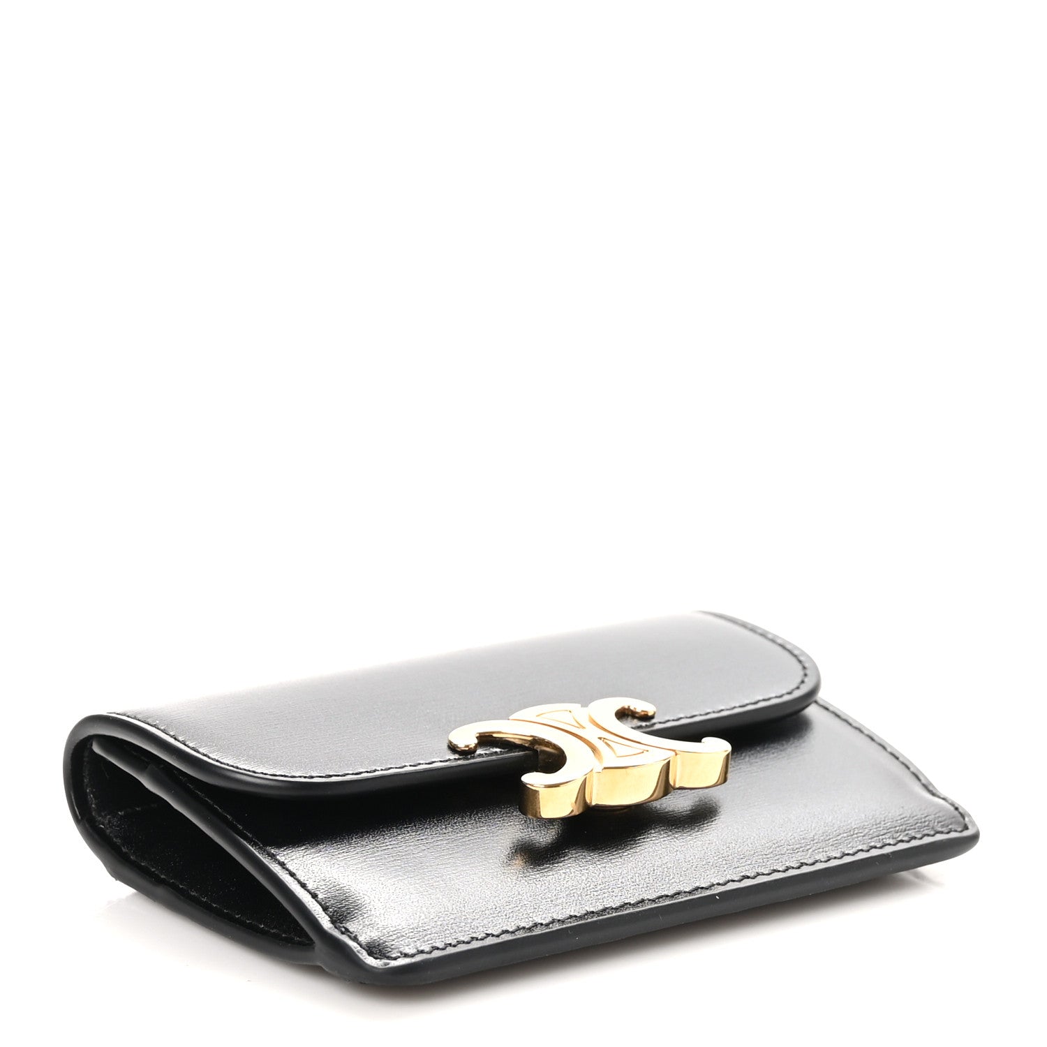 Celine Shiny Calfskin Triomphe Flap Card Holder Black 4 of 7