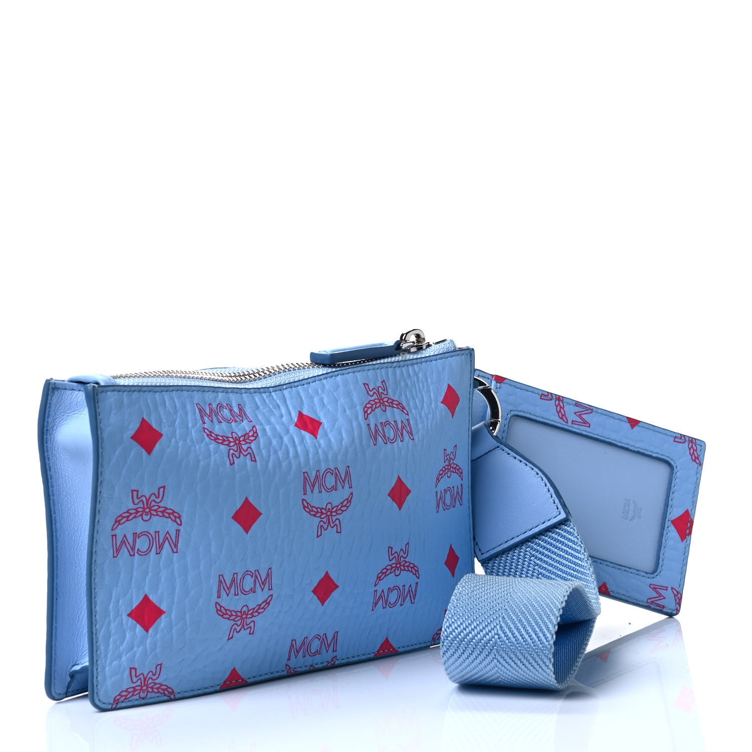 MCM Visetos Wristlet Zip Pouch Blue Bell 2 of 5