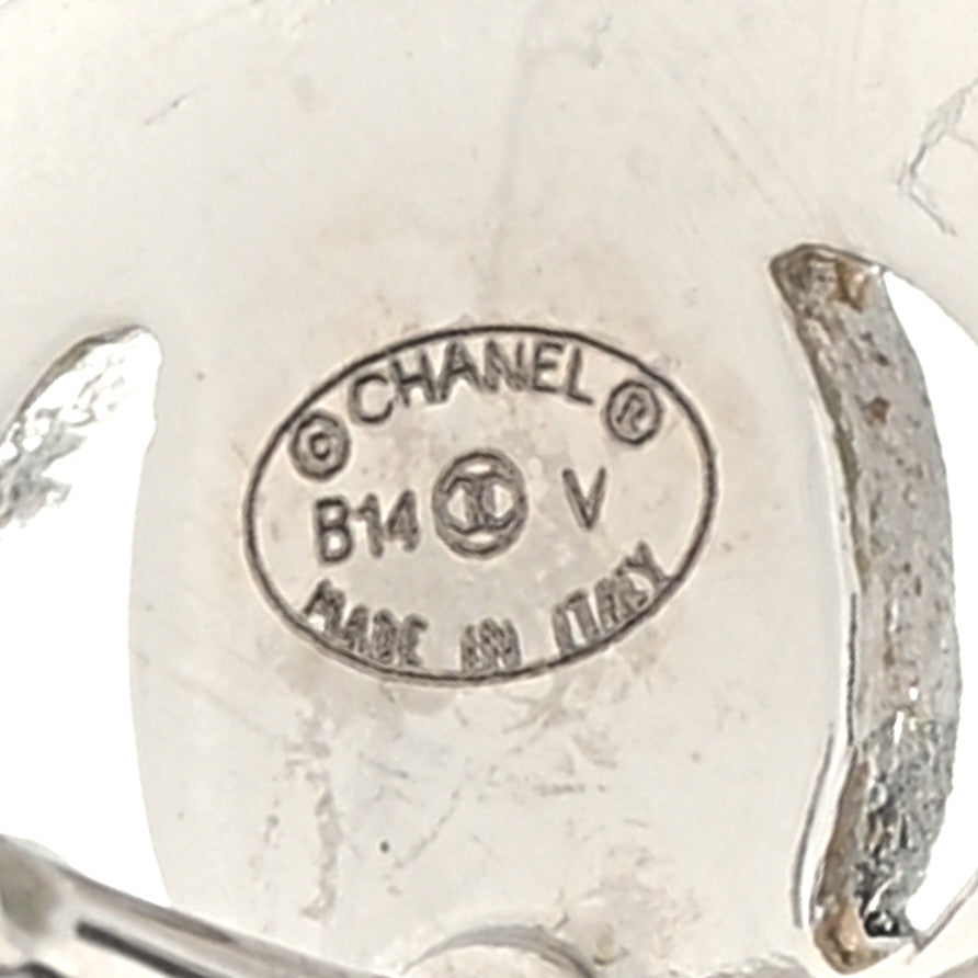 Chanel Crystal Pearl CC Drop Earrings Silver Pearly White 4 of 4