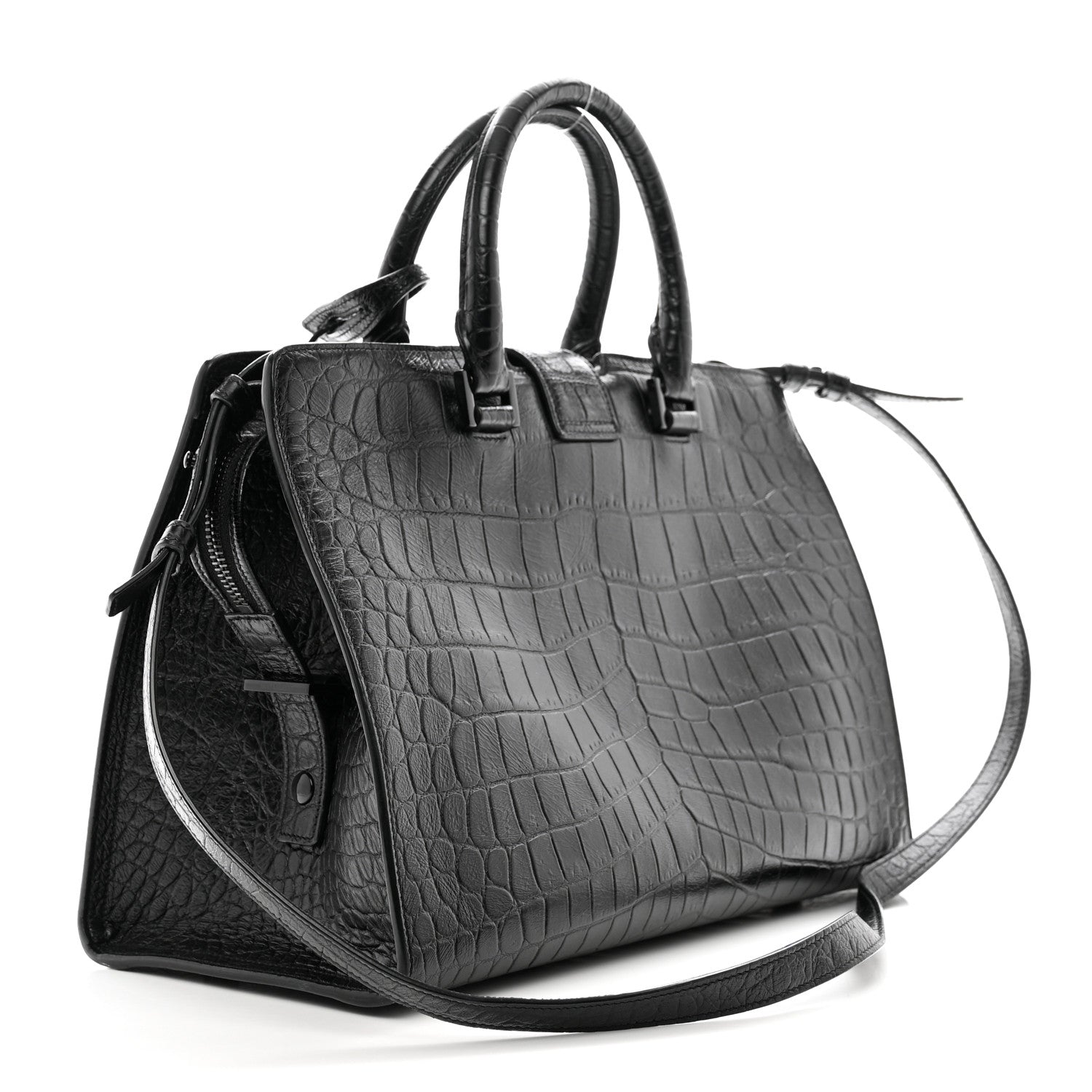 Saint Laurent Calfskin Crocodile Embossed Small Monogram Cabas Black 3 of 8