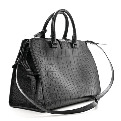 Saint Laurent Calfskin Crocodile Embossed Small Monogram Cabas Black 3 of 8