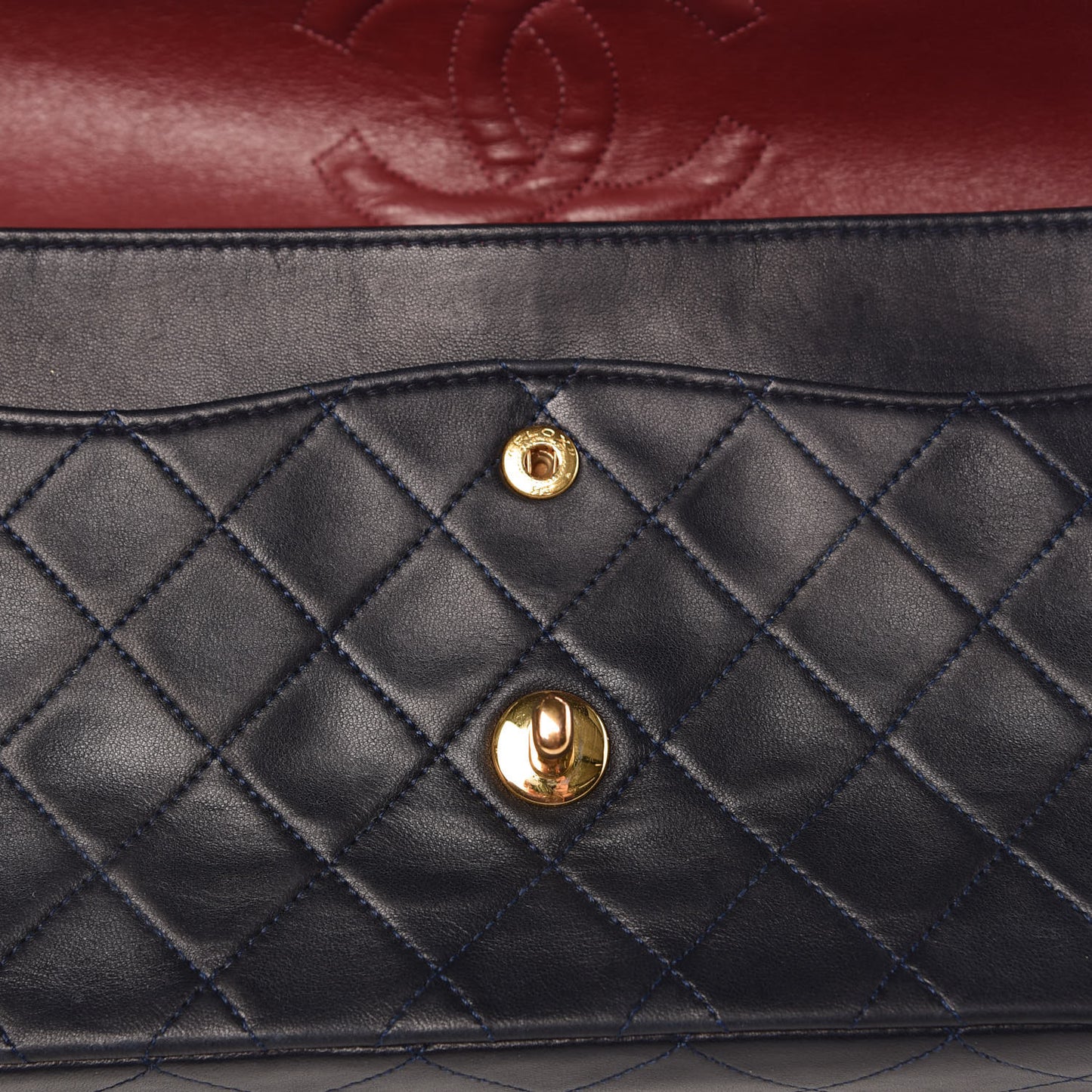 Lambskin Quilted Medium Double Flap Navy