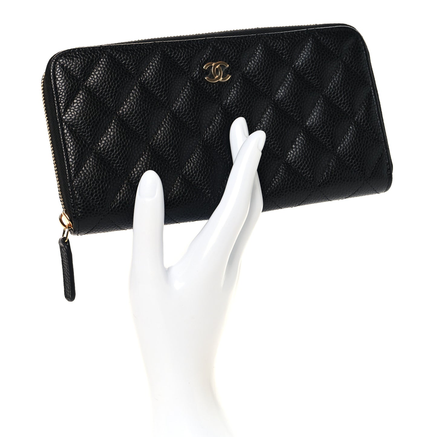 Caviar Quilted Large Gusset Zip Around Wallet Black