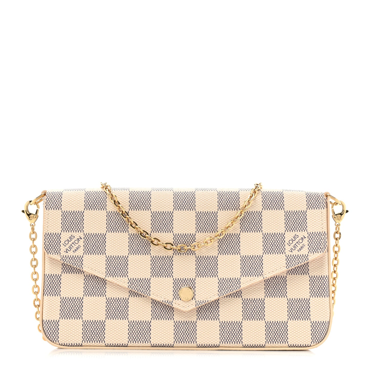 Damier Azur Pochette Felicie Chain Wallet Rose Ballerine
