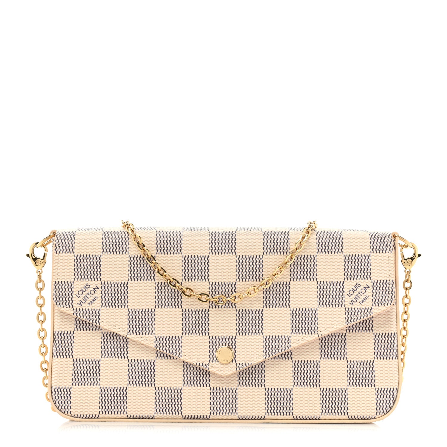 Louis Vuitton Damier Azur Pochette Felicie Chain Wallet Rose Ballerine 1 of 11