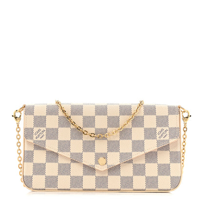 Louis Vuitton Damier Azur Pochette Felicie Chain Wallet Rose Ballerine 1 of 11