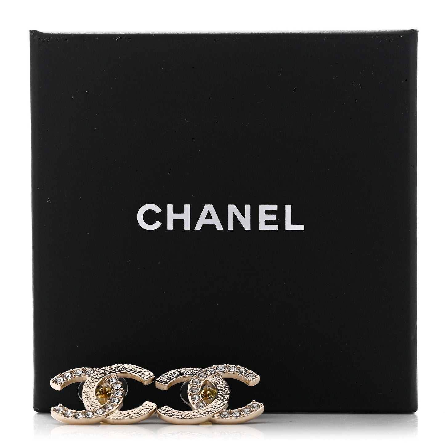 Textured Metal Crystal CC Earrings Gold