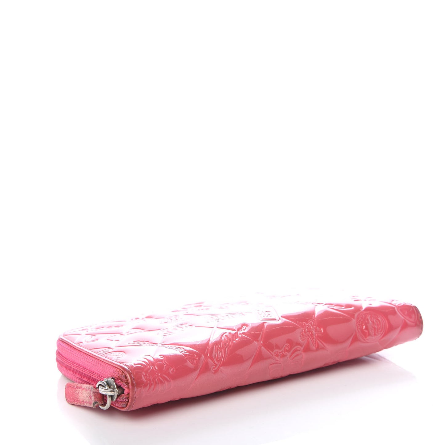 Patent Calfskin Lucky Symbols Zip Around Wallet Fuchsia