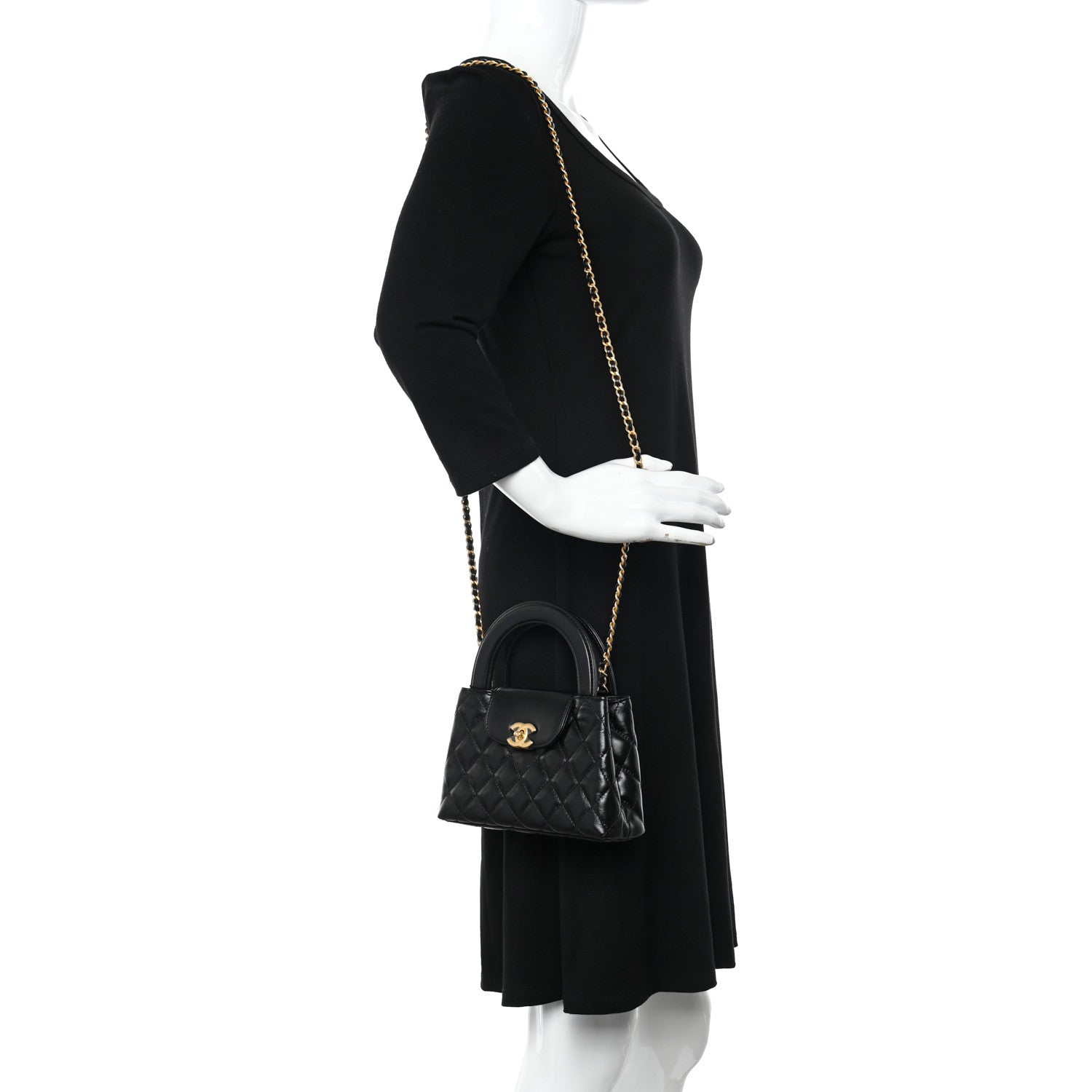 Chanel Shiny Aged Calfskin Quilted Nano Kelly Shopper Black 2 of 9