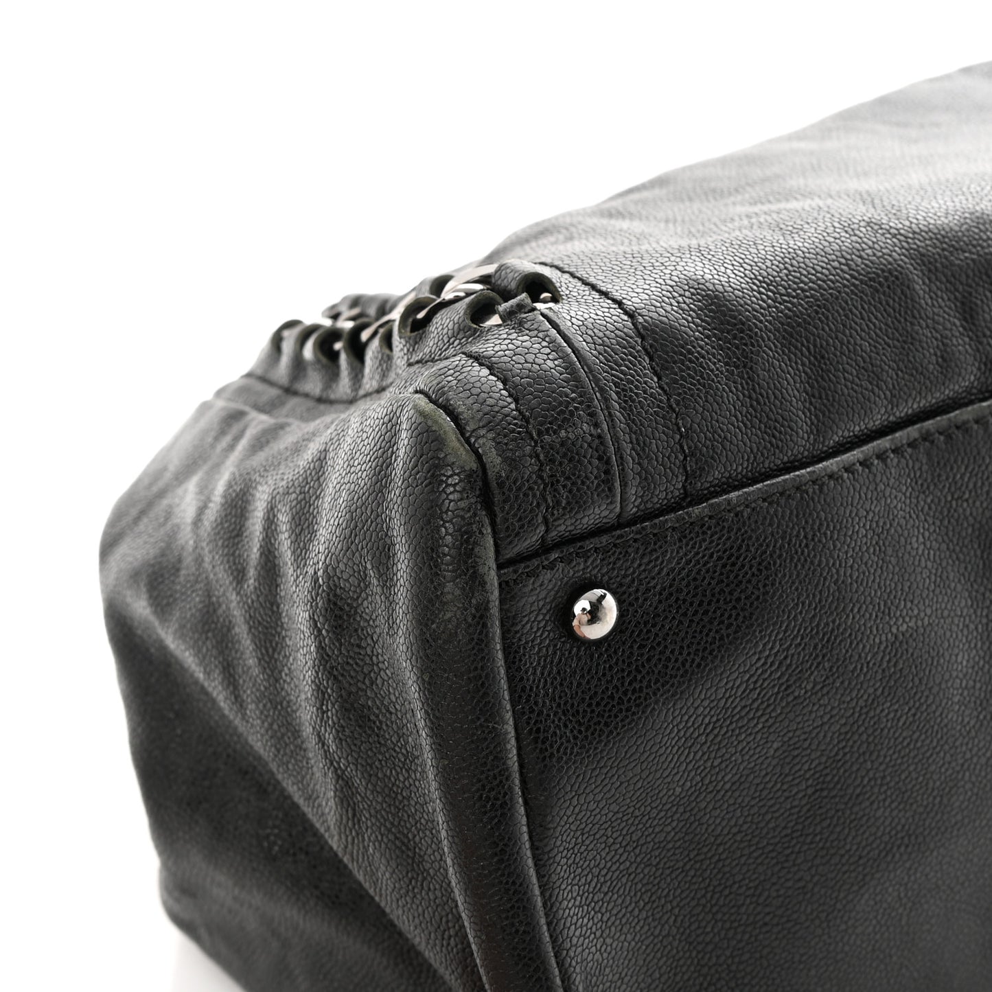 Glazed Calfskin East West Modern Chain Tote Black