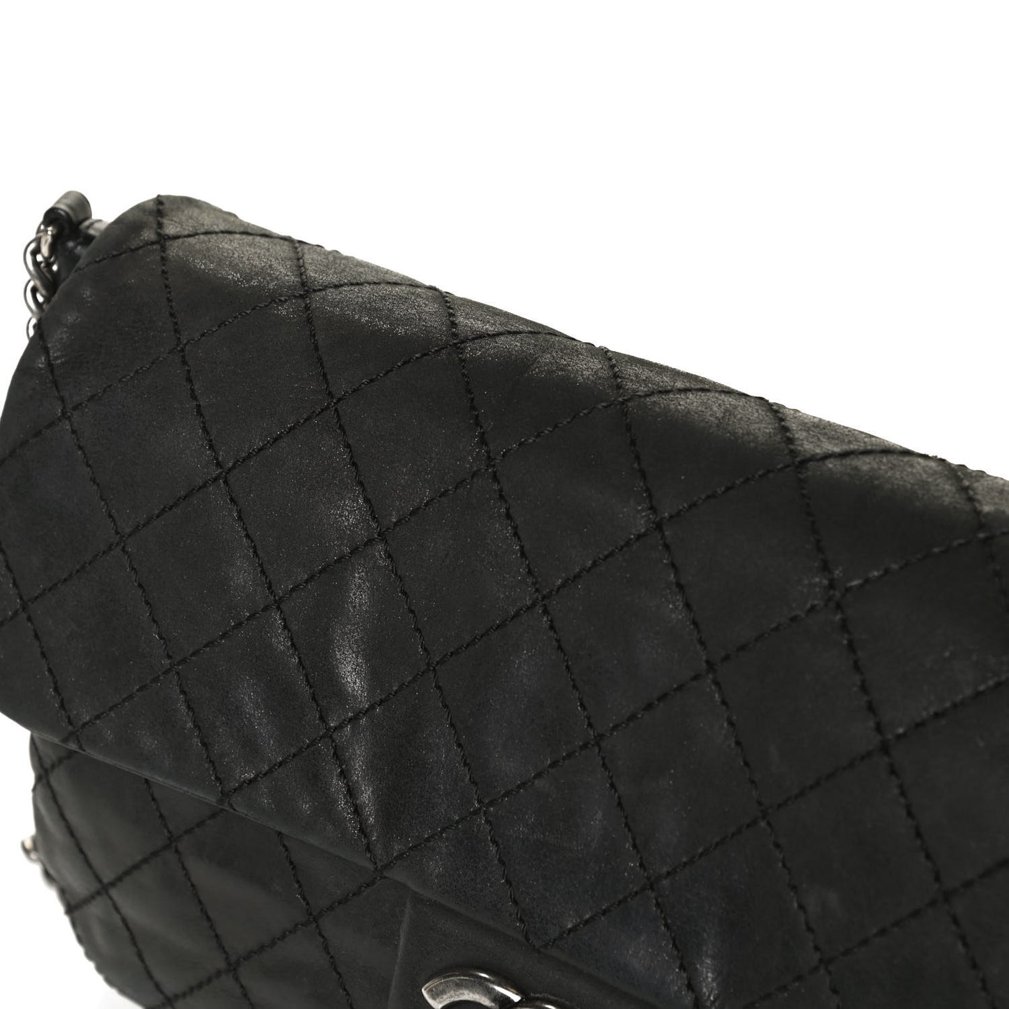 Iridescent Calfskin Large Coco Daily Flap Black