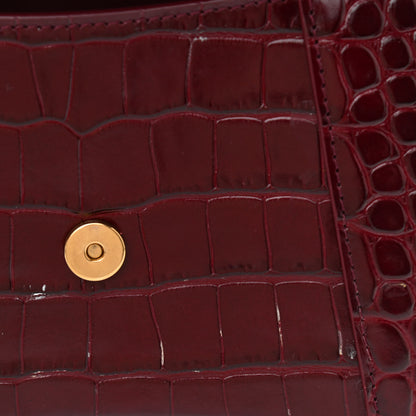 Balenciaga Shiny Calfskin Crocodile Embossed Small Hourglass Top Handle Bag Dark Red 10 of 10