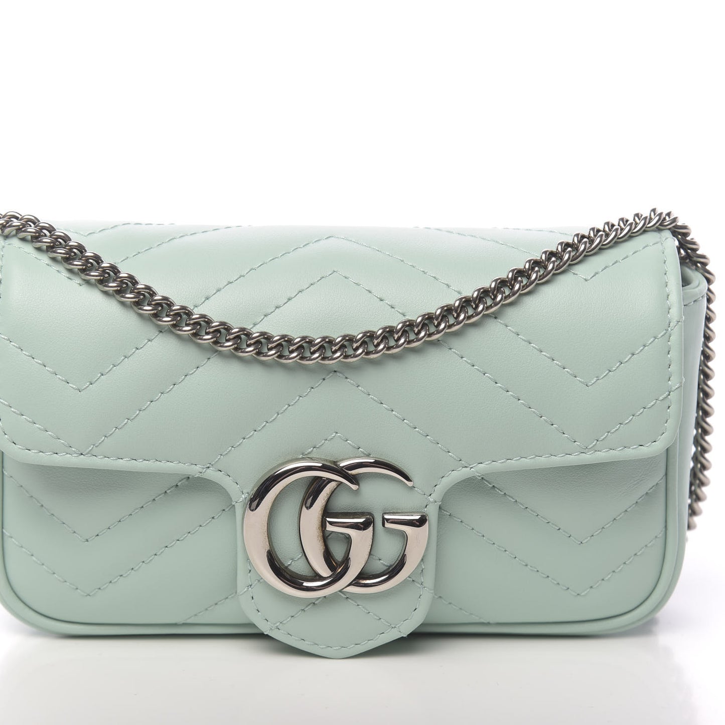 Calfskin Matelasse Super Mini GG Marmont Shoulder Bag Water Green