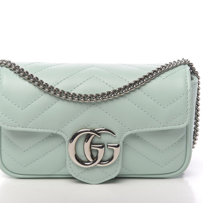 Gucci Calfskin Matelasse Super Mini GG Marmont Shoulder Bag Water Green 8 of 11