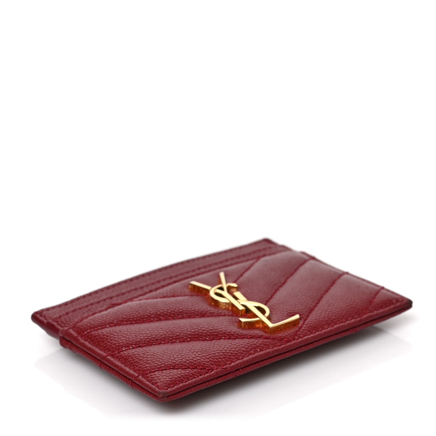 Saint Laurent Grain De Poudre Matelasse Chevron Monogram Credit Card Case Opyum Red 4 of 7