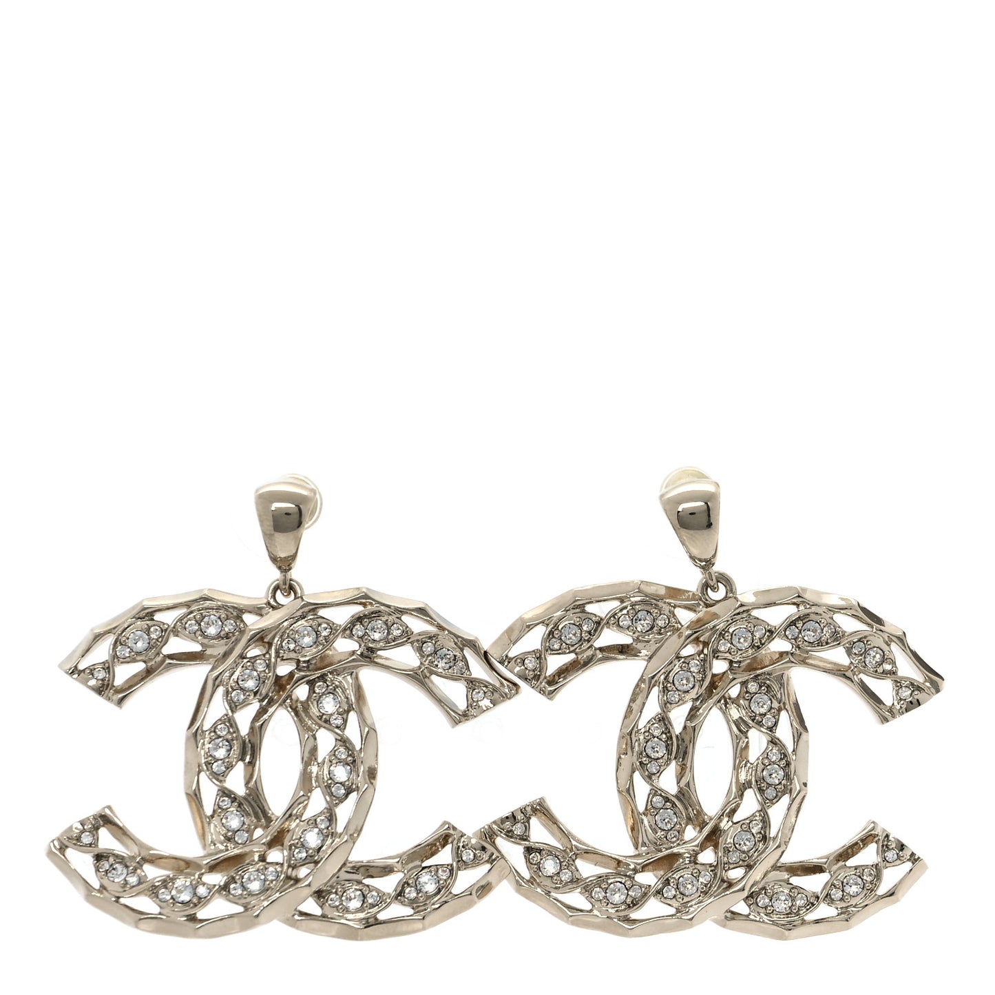 Metal Crystal Twisted CC Drop Earrings Light Gold