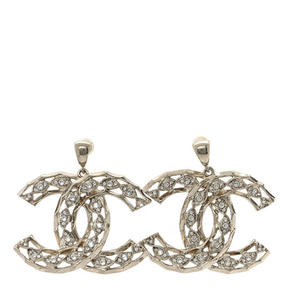 Chanel Metal Crystal Twisted CC Drop Earrings Light Gold 1 of 5