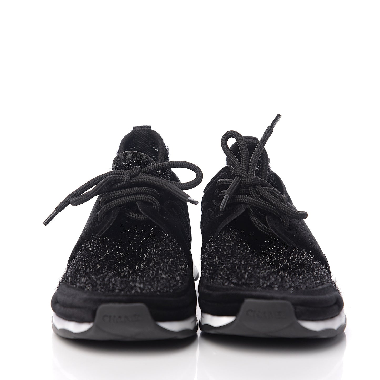 Stretched Fabric Velvet CC Womens Sneakers 40 Black