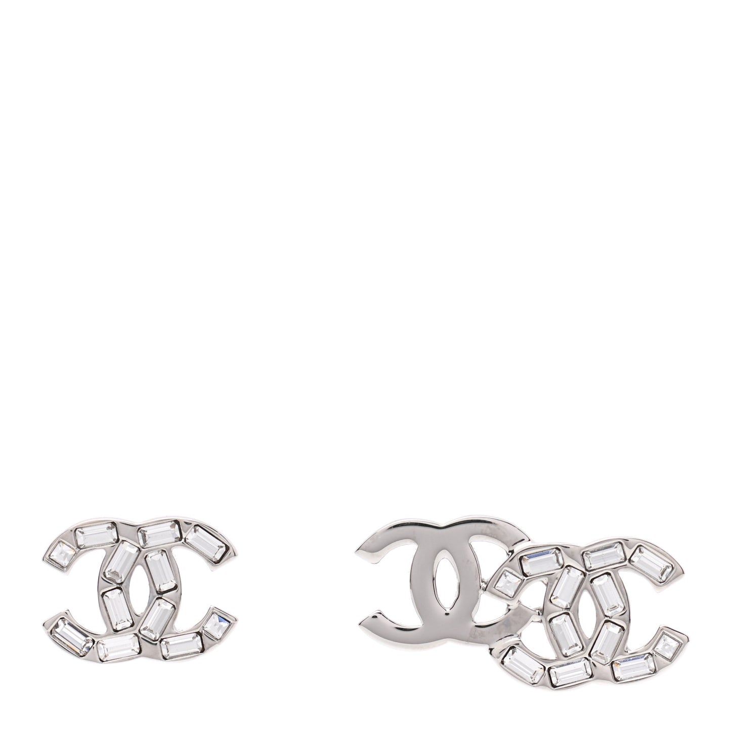 Baguette Crystal Double CC Earrings Silver