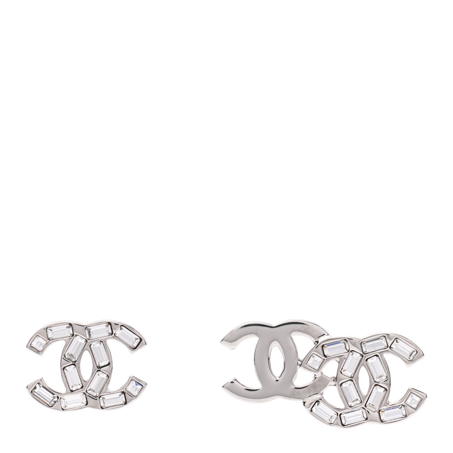 Chanel Baguette Crystal Double CC Earrings Silver 1 of 4