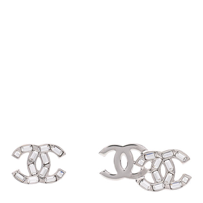 Chanel Baguette Crystal Double CC Earrings Silver 1 of 4
