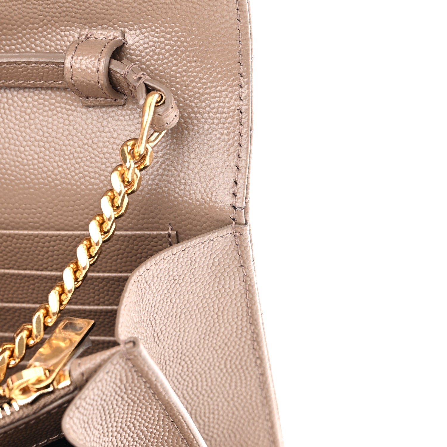 Saint Laurent Grain De Poudre Matelasse Chevron Monogram Chain Wallet Taupe 11 of 14