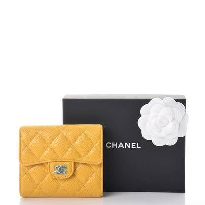 Chanel Caviar Quilted Compact Flap Wallet Yellow 10 of 10