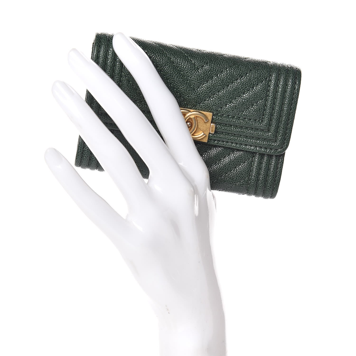 Chanel Caviar Chevron Quilted Boy Flap Card Holder Green 2 of 9
