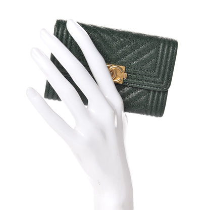 Chanel Caviar Chevron Quilted Boy Flap Card Holder Green 2 of 9