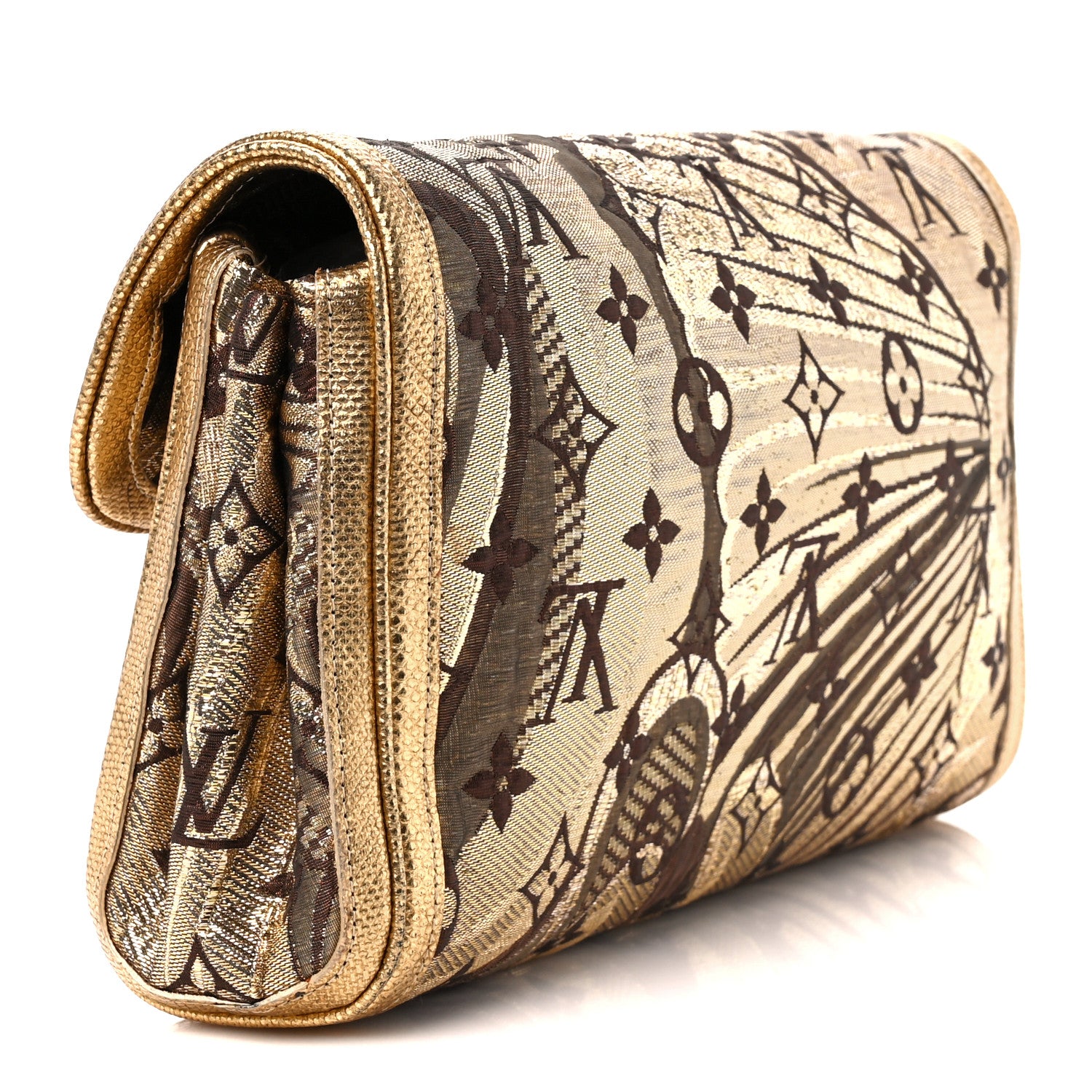 Louis Vuitton Monogram Brocade Thalie Clutch Gold 3 of 10