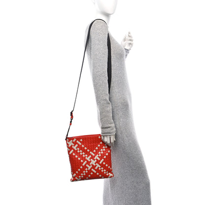 Bottega Veneta Nappa Intrecciato Crossbody Messenger Bag Red White 2 of 9
