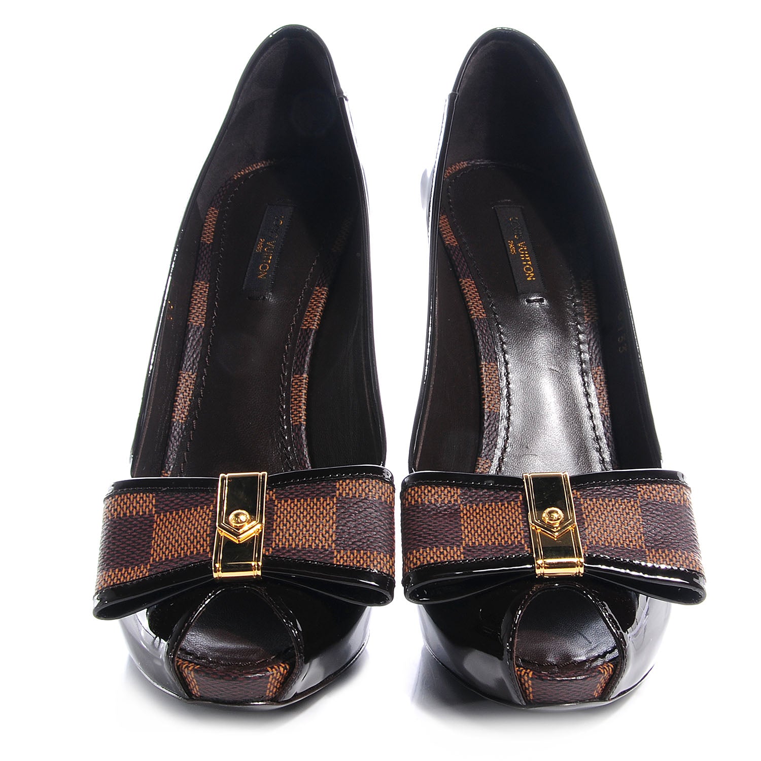 Louis Vuitton Patent Damier Ebene Valentine Pumps 39.5 Black 2 of 5