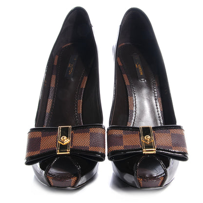 Louis Vuitton Patent Damier Ebene Valentine Pumps 39.5 Black 2 of 5