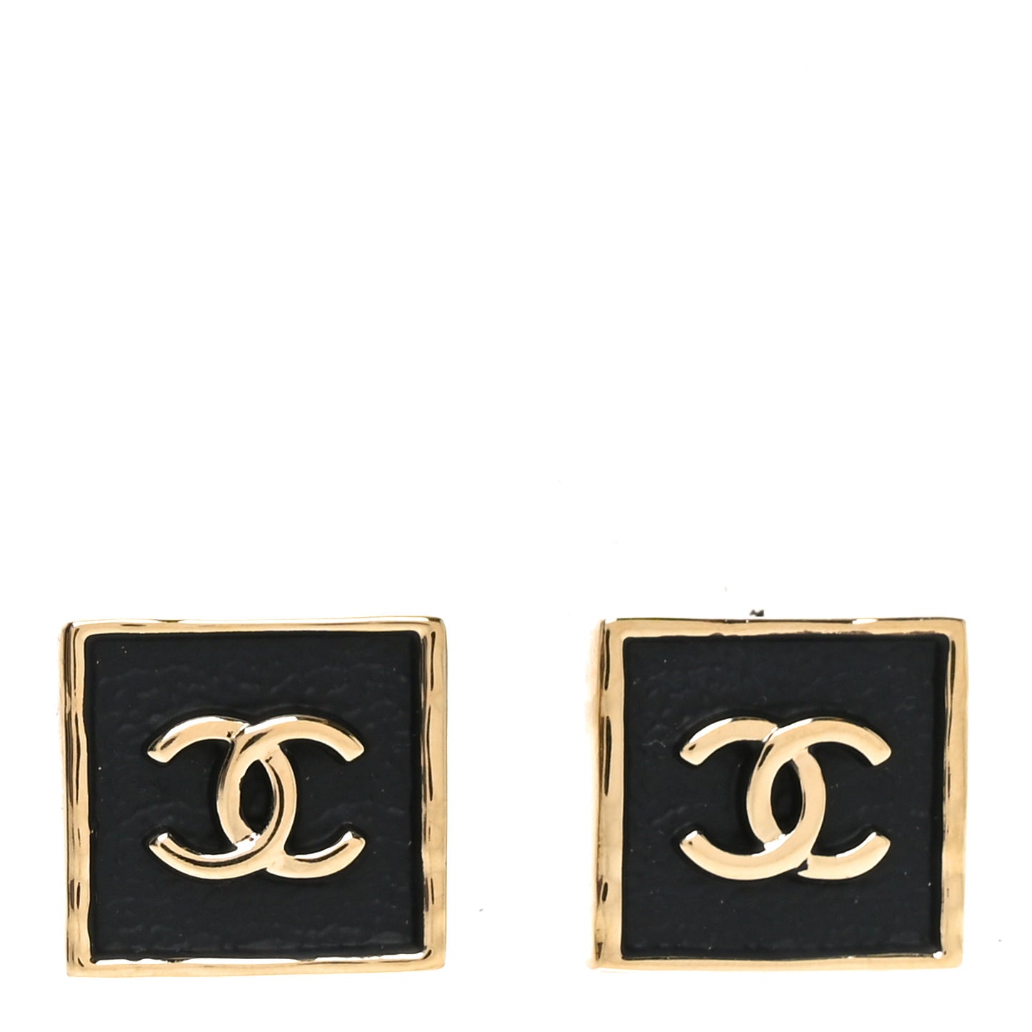 Metal Enamel CC Square Earrings Gold Black
